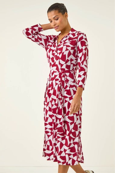 Roman Red Abstract Geometric Shirt Dress