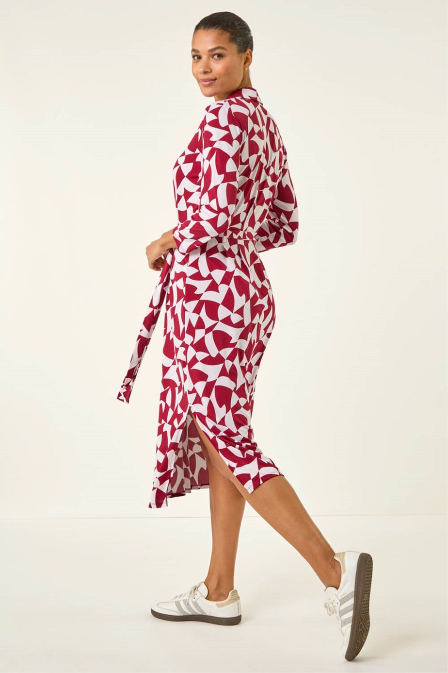 Roman Red Abstract Geometric Shirt Dress