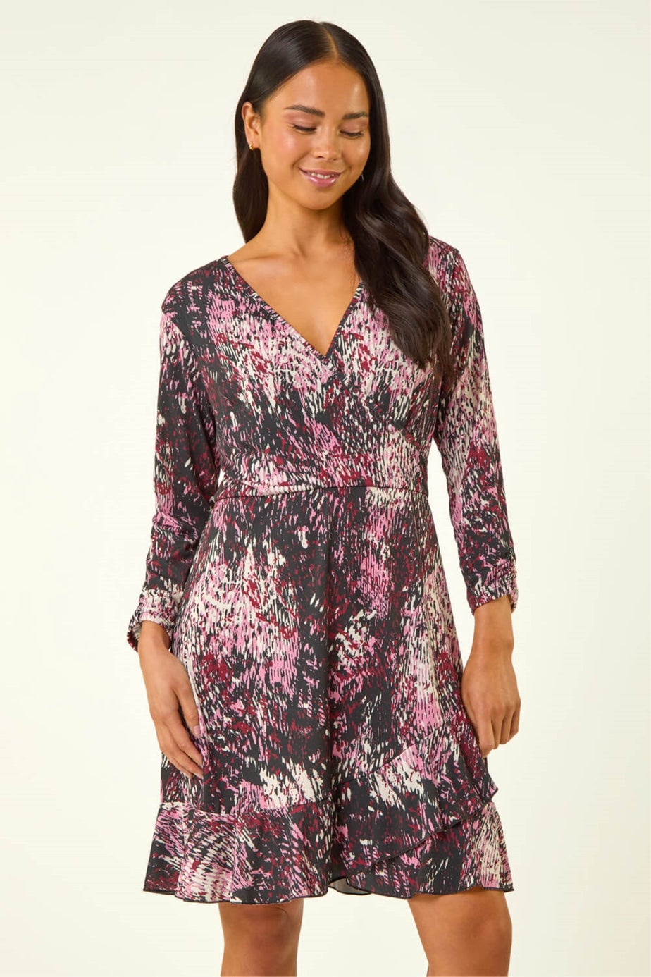 Roman Wine Petite Abstract Wrap Stretch Dress
