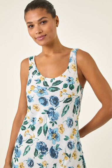 Roman Blue Floral Print Double Layer Dress