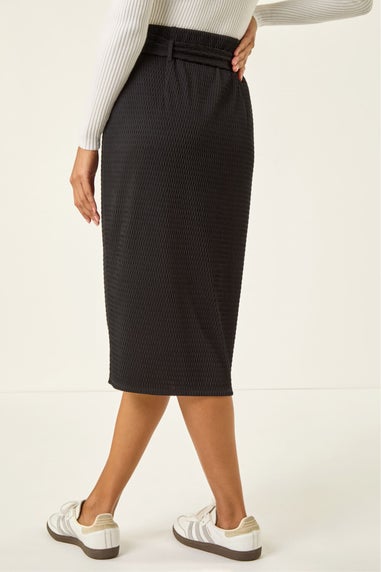 Roman Black Textured Belted Pencil Skirt