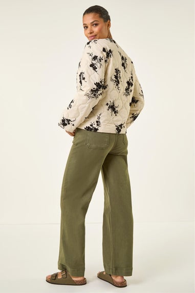 Roman Cream Floral Flock Quilted Jacket