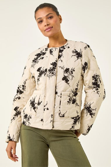 Roman Cream Floral Flock Quilted Jacket