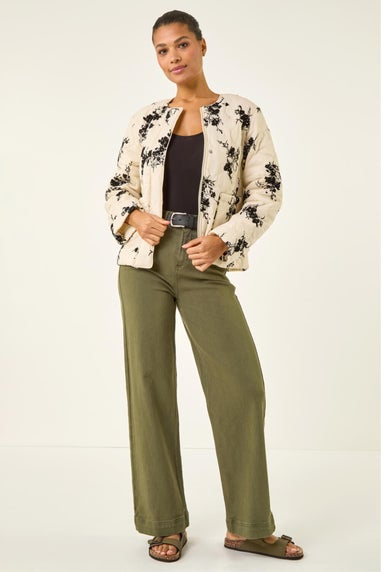 Roman Cream Floral Flock Quilted Jacket
