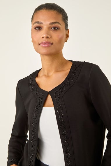 Roman Black Beaded Trim Open Jacket