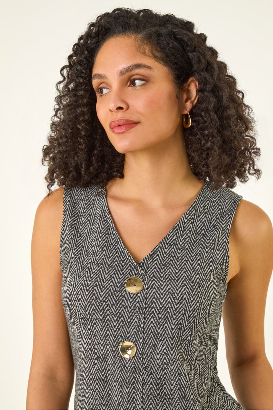 Roman Charcoal Herringbone Mock Button Waist Coat