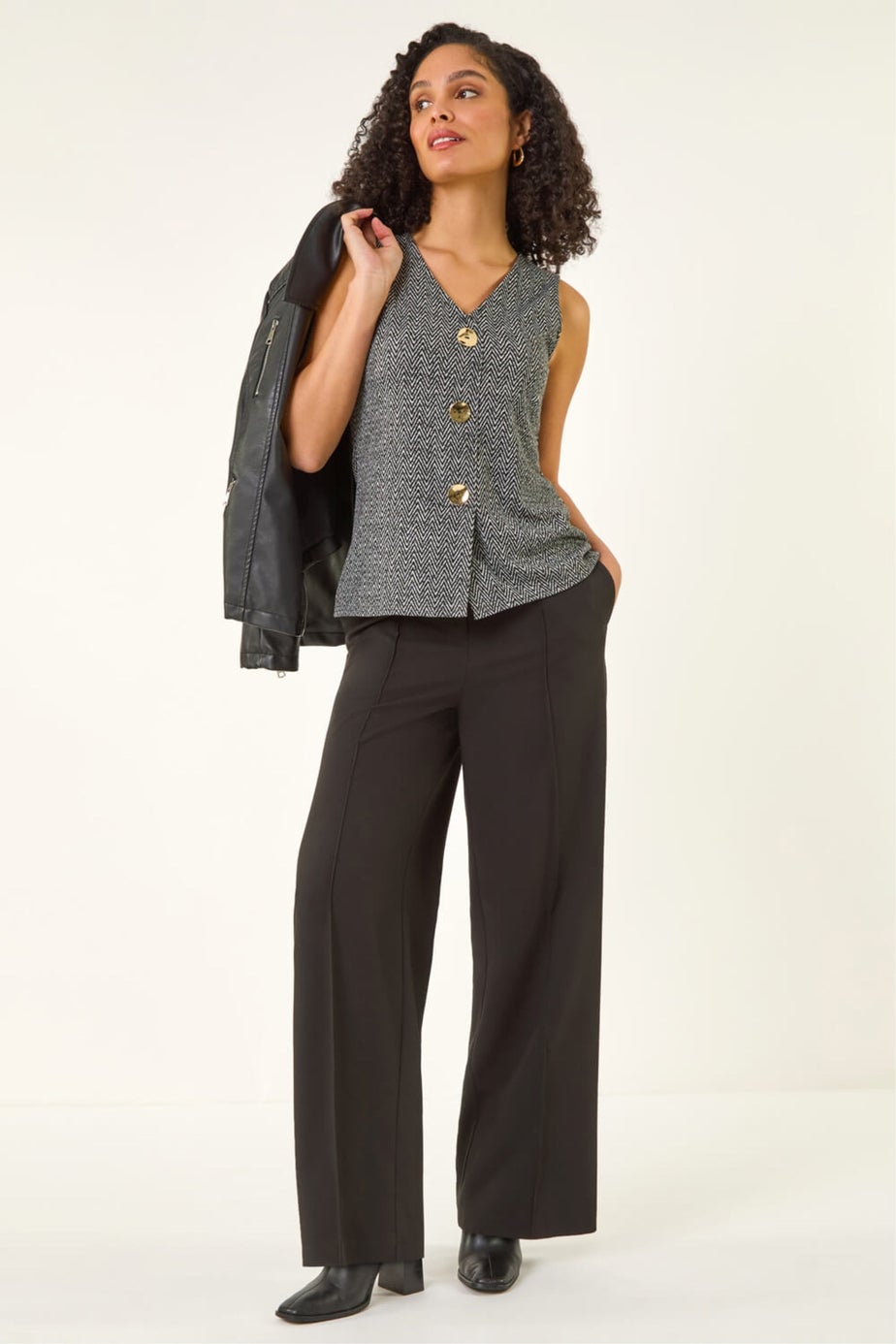Roman Charcoal Herringbone Mock Button Waist Coat