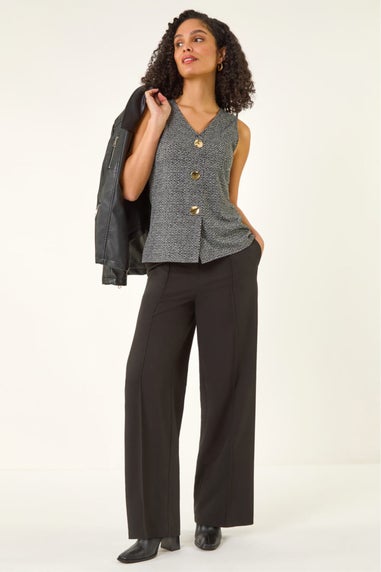 Roman Charcoal Herringbone Mock Button Waist Coat