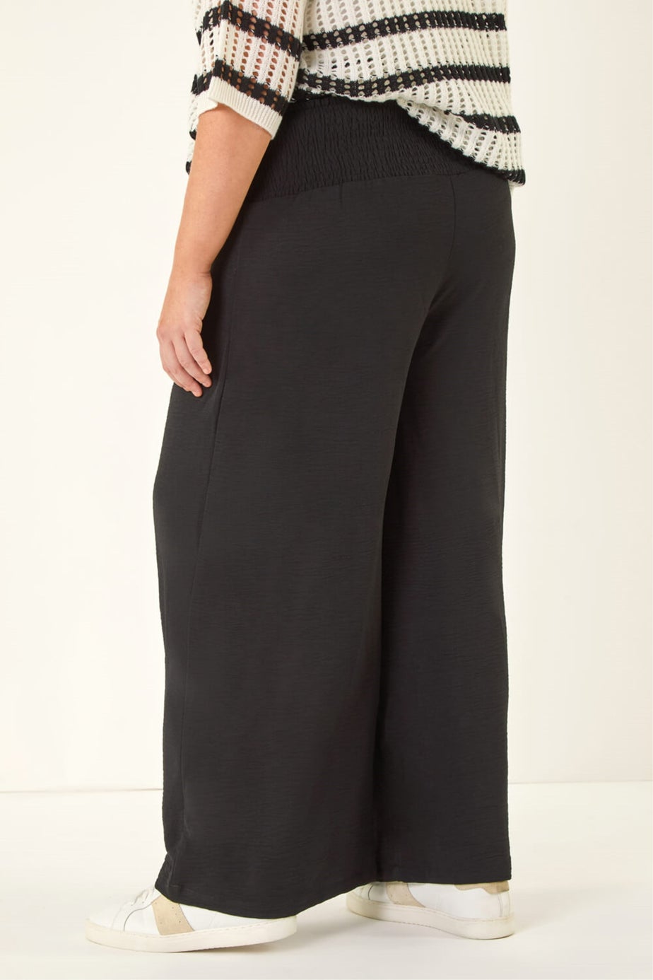 Roman Black Curve Shirred Wide Leg Trouser