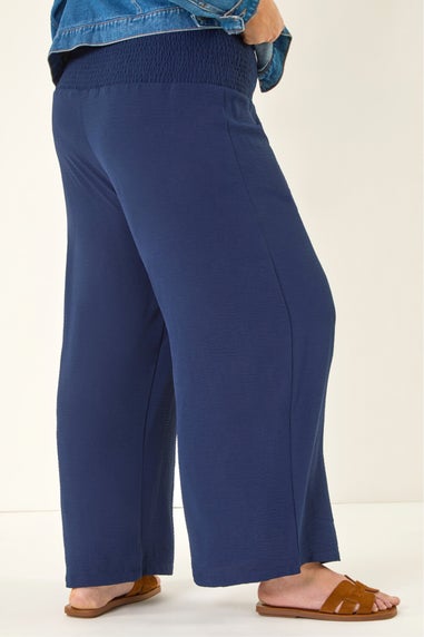 Roman Navy Curve Shirred Wide Leg Trouser