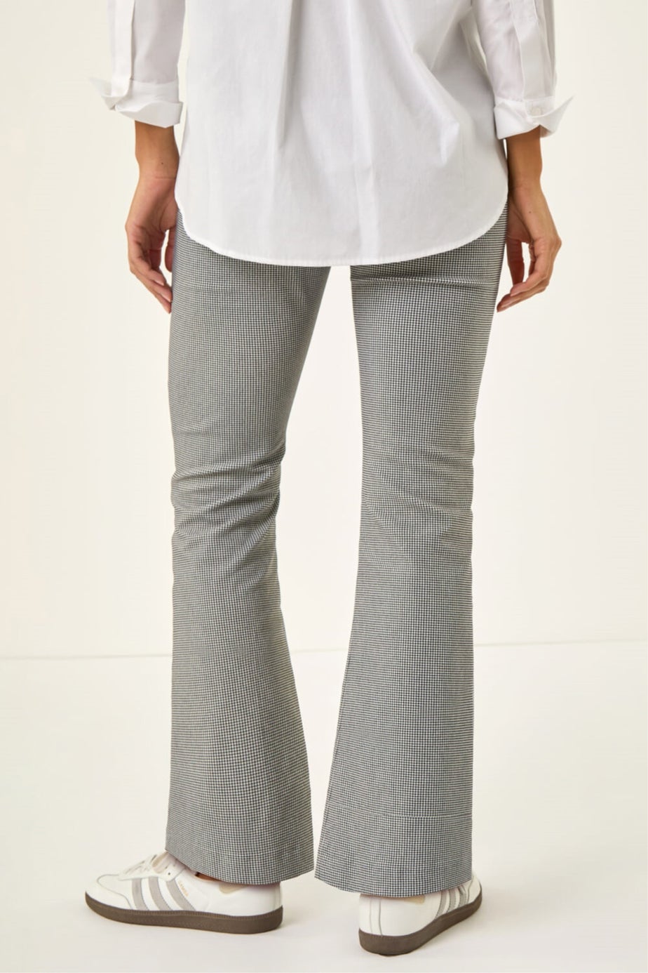 Roman Light Grey Dogtooth Stretch Wide Leg Trouser