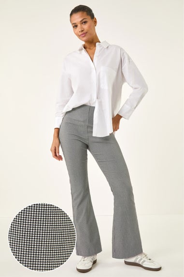 Roman Light Grey Dogtooth Stretch Wide Leg Trouser
