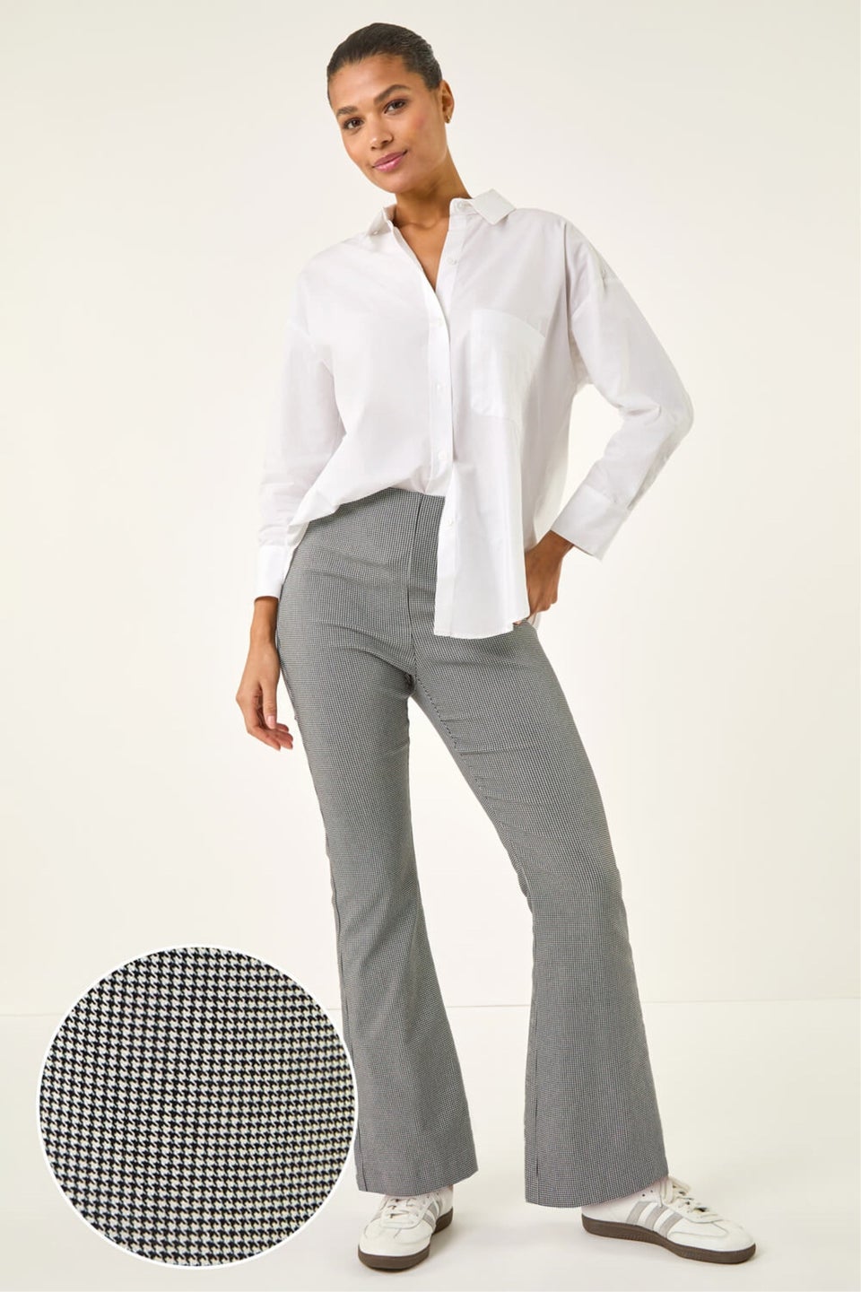 Roman Light Grey Dogtooth Stretch Wide Leg Trouser