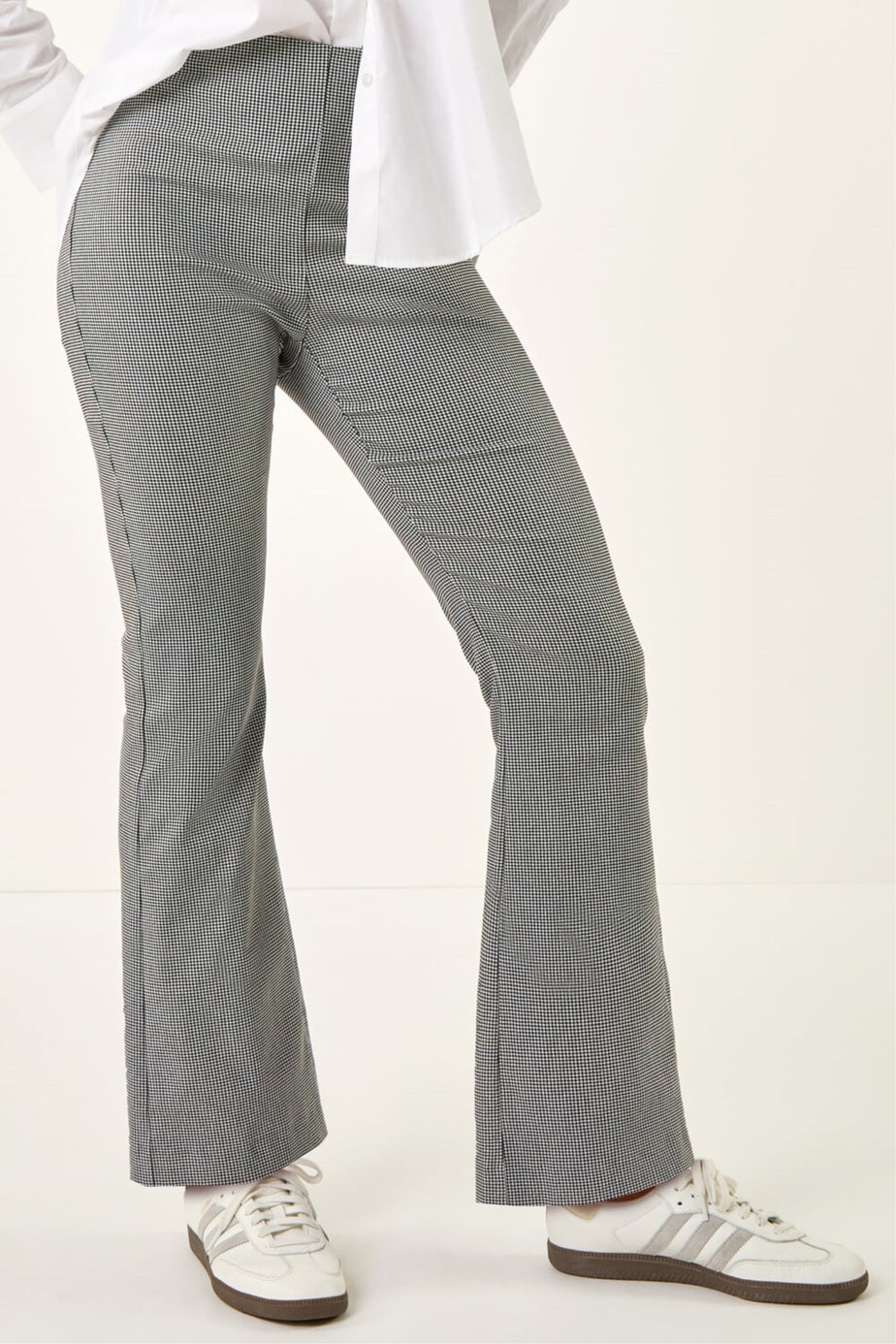 Roman Light Grey Dogtooth Stretch Wide Leg Trouser