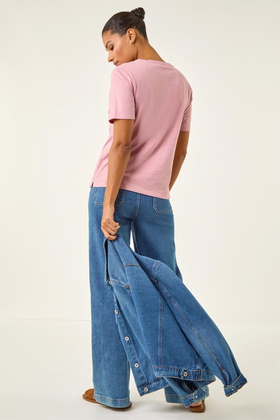 Roman Pink Textured Floral Stretch T-Shirt