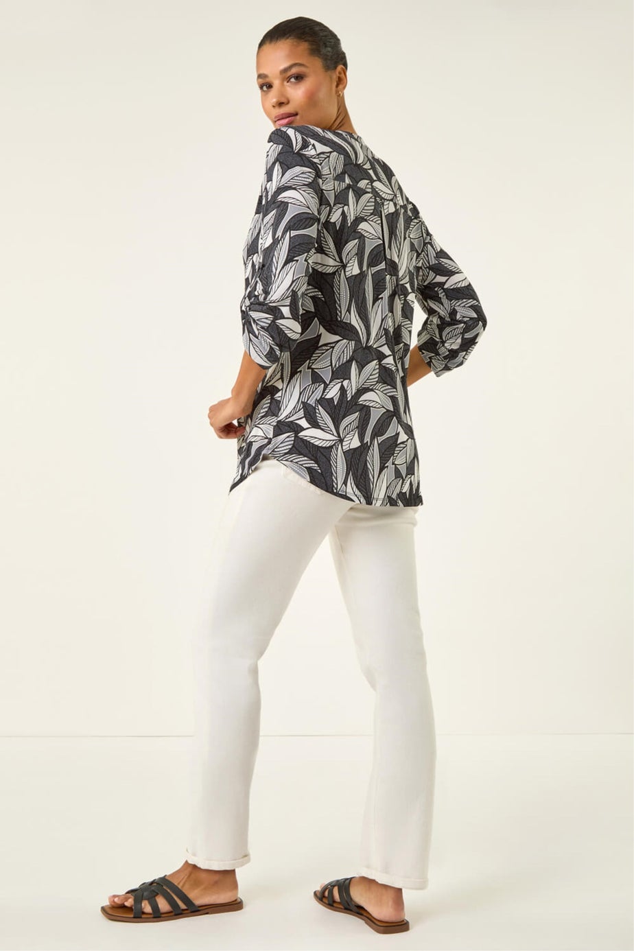 Roman Black Leaf Puff Print Textured Shirt