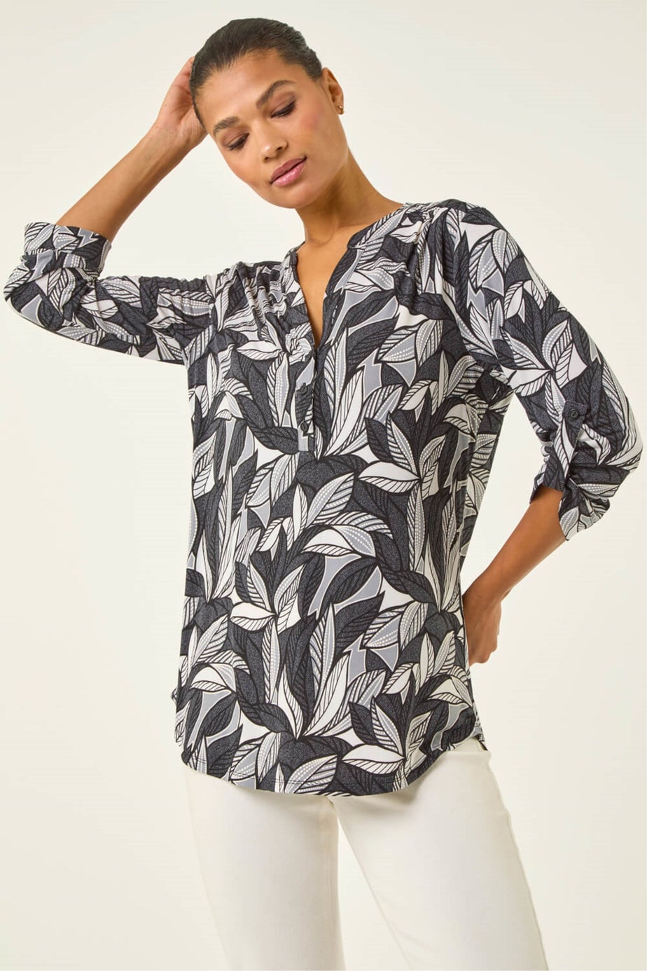 Roman Black Leaf Puff Print Textured Shirt