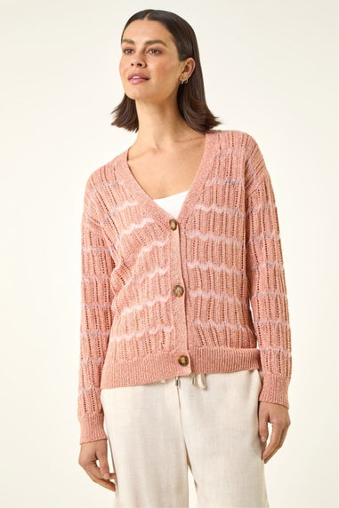 Roman Peach Stitch Detail Button Through Knit Cardigan