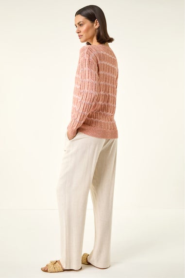 Roman Peach Stitch Detail Button Through Knit Cardigan