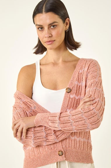 Roman Peach Stitch Detail Button Through Knit Cardigan