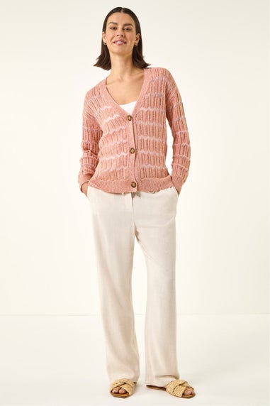 Roman Peach Stitch Detail Button Through Knit Cardigan