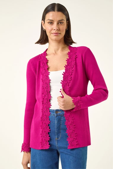 Roman Cerise Lace Trim Knit Cardigan