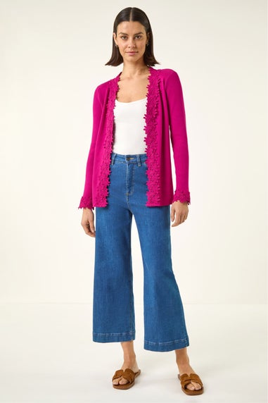 Roman Cerise Lace Trim Knit Cardigan