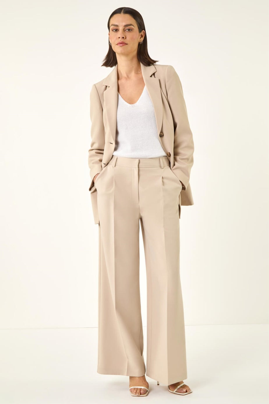 Roman Stone Pleat Front Wide Leg Trouser