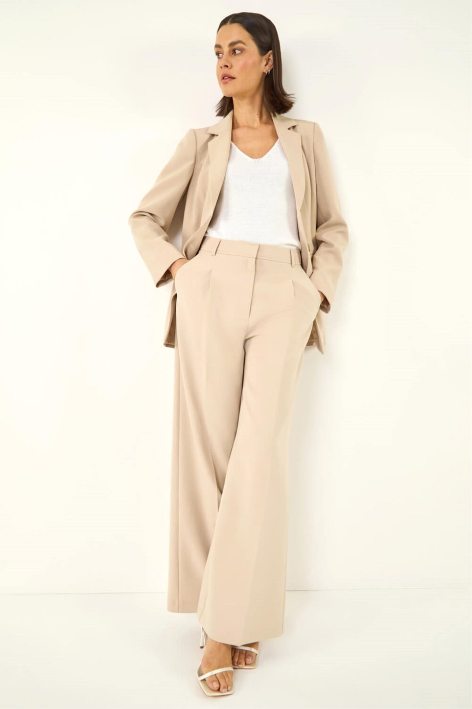 Roman Stone Pleat Front Wide Leg Trouser