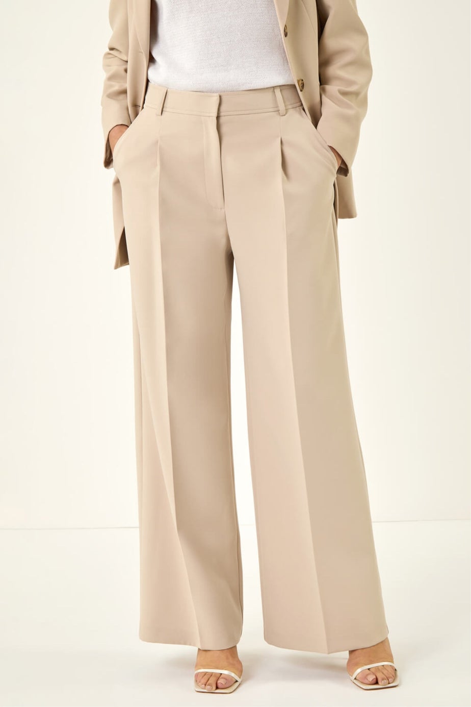 Roman Stone Pleat Front Wide Leg Trouser