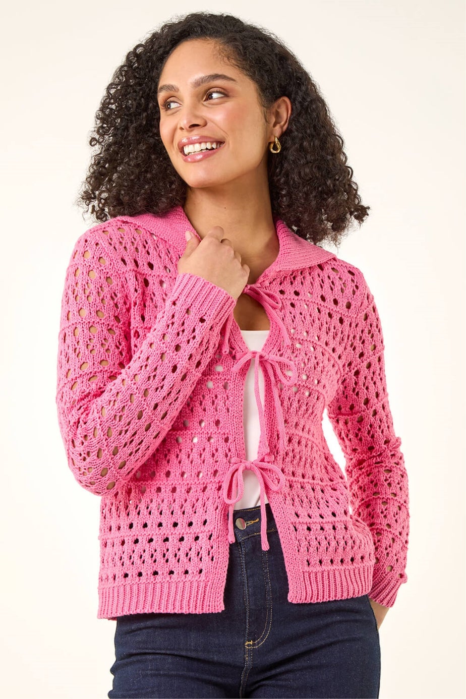 Roman Cerise Crochet Collared Knit Jumper