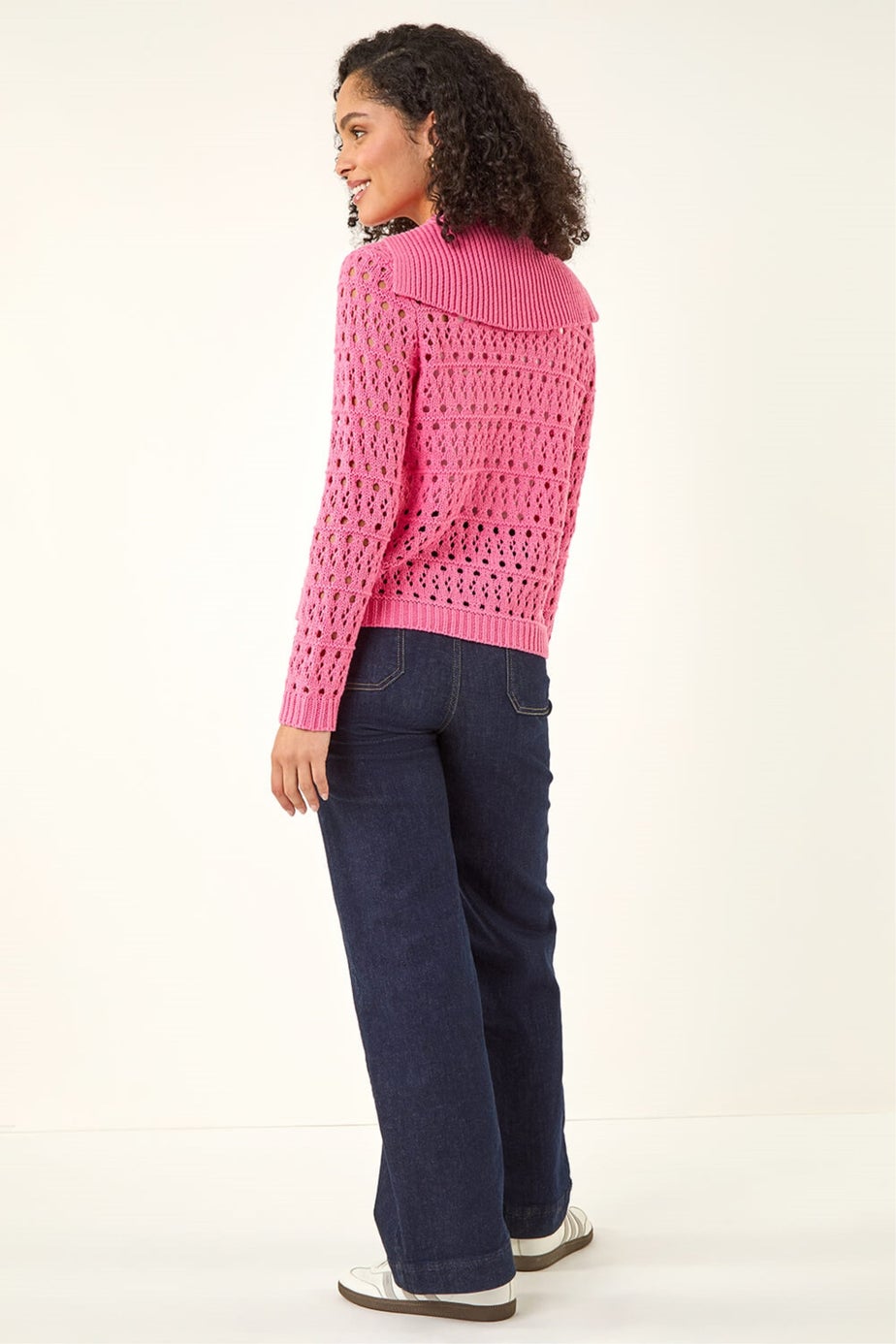 Roman Cerise Crochet Collared Knit Jumper