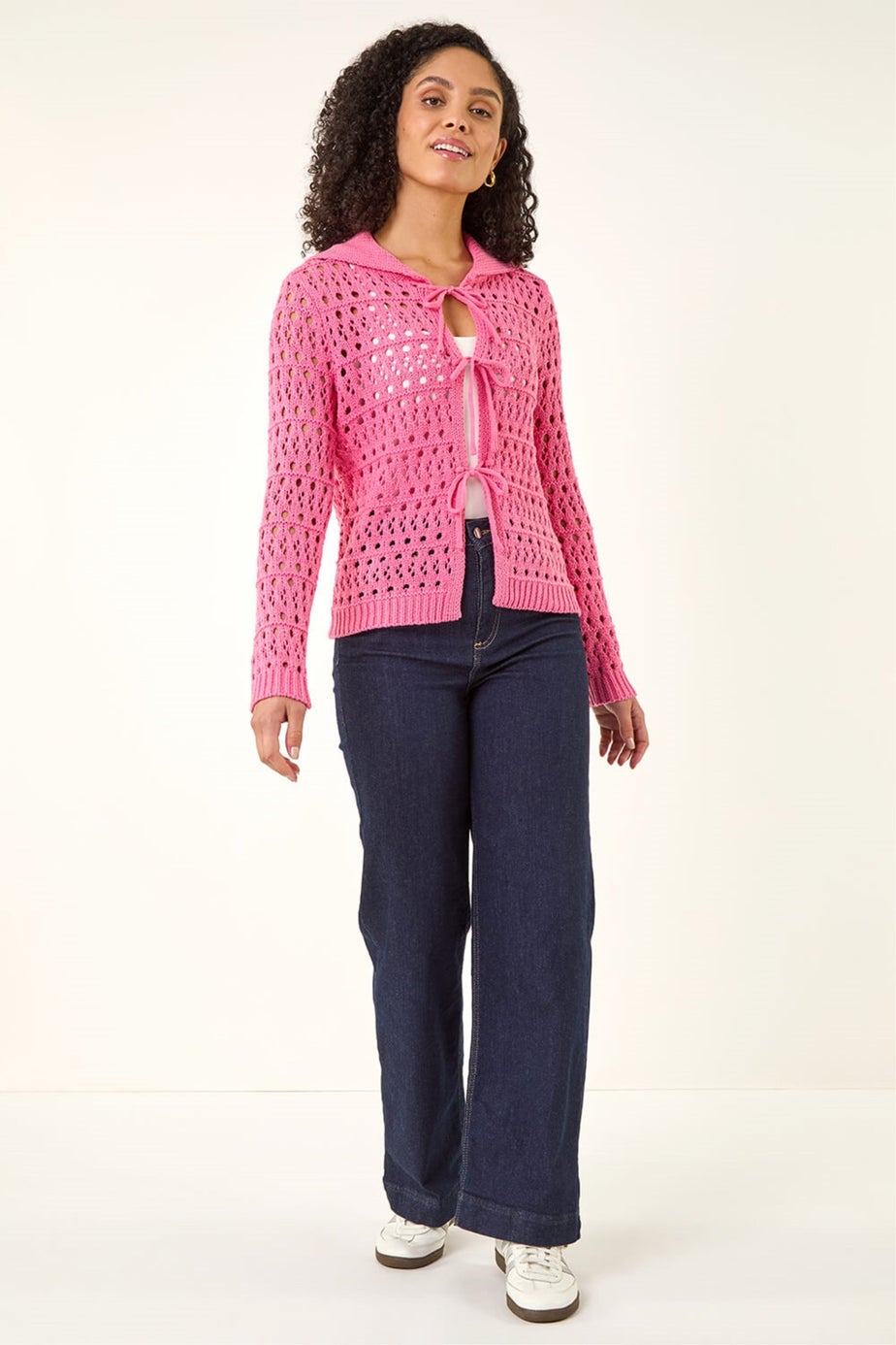 Roman Cerise Crochet Collared Knit Jumper