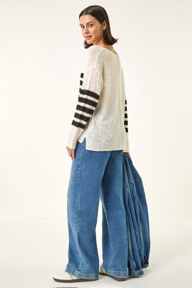 Roman Ivory Stripe V-Neck Knit Jumper