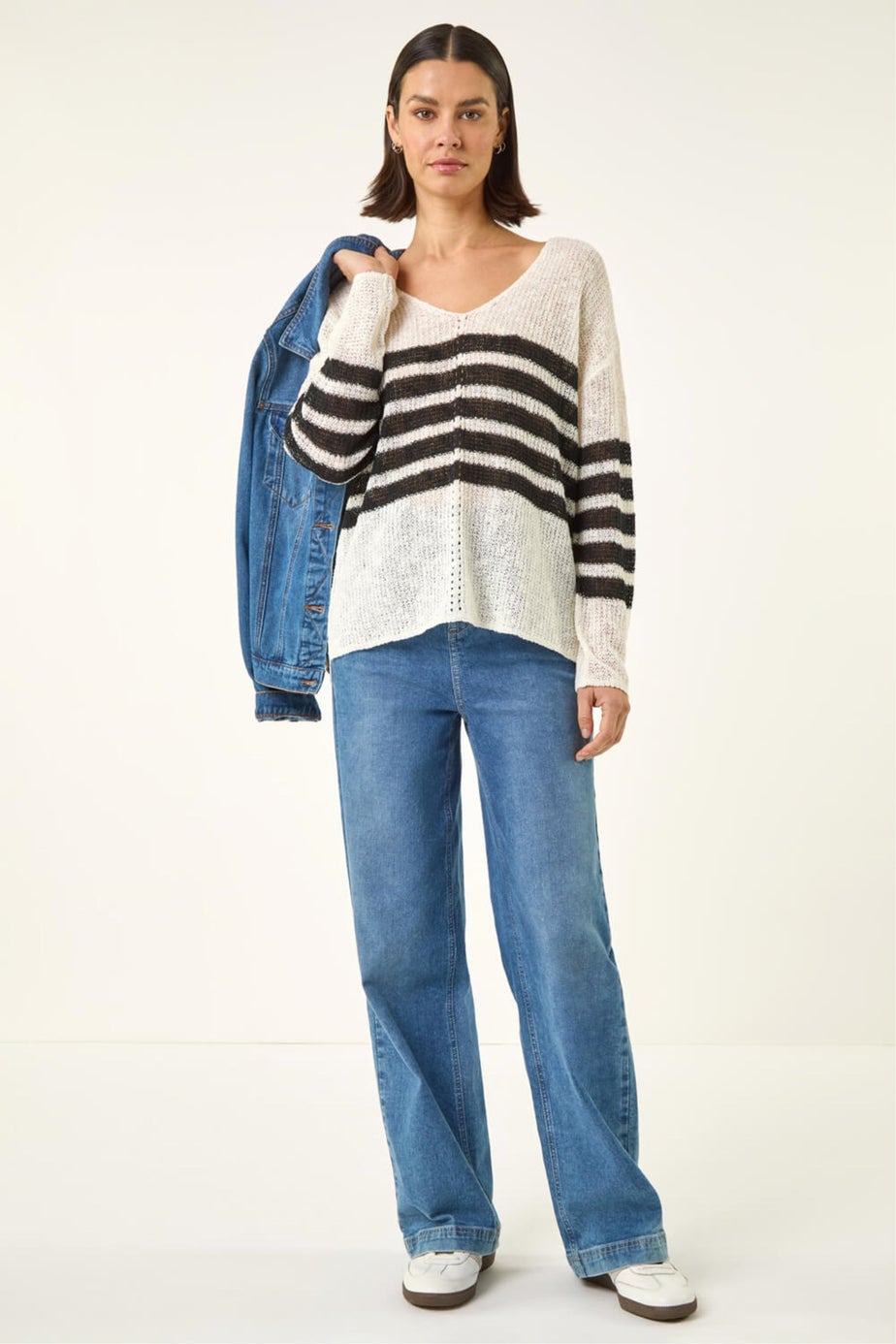 Roman Ivory Stripe V-Neck Knit Jumper