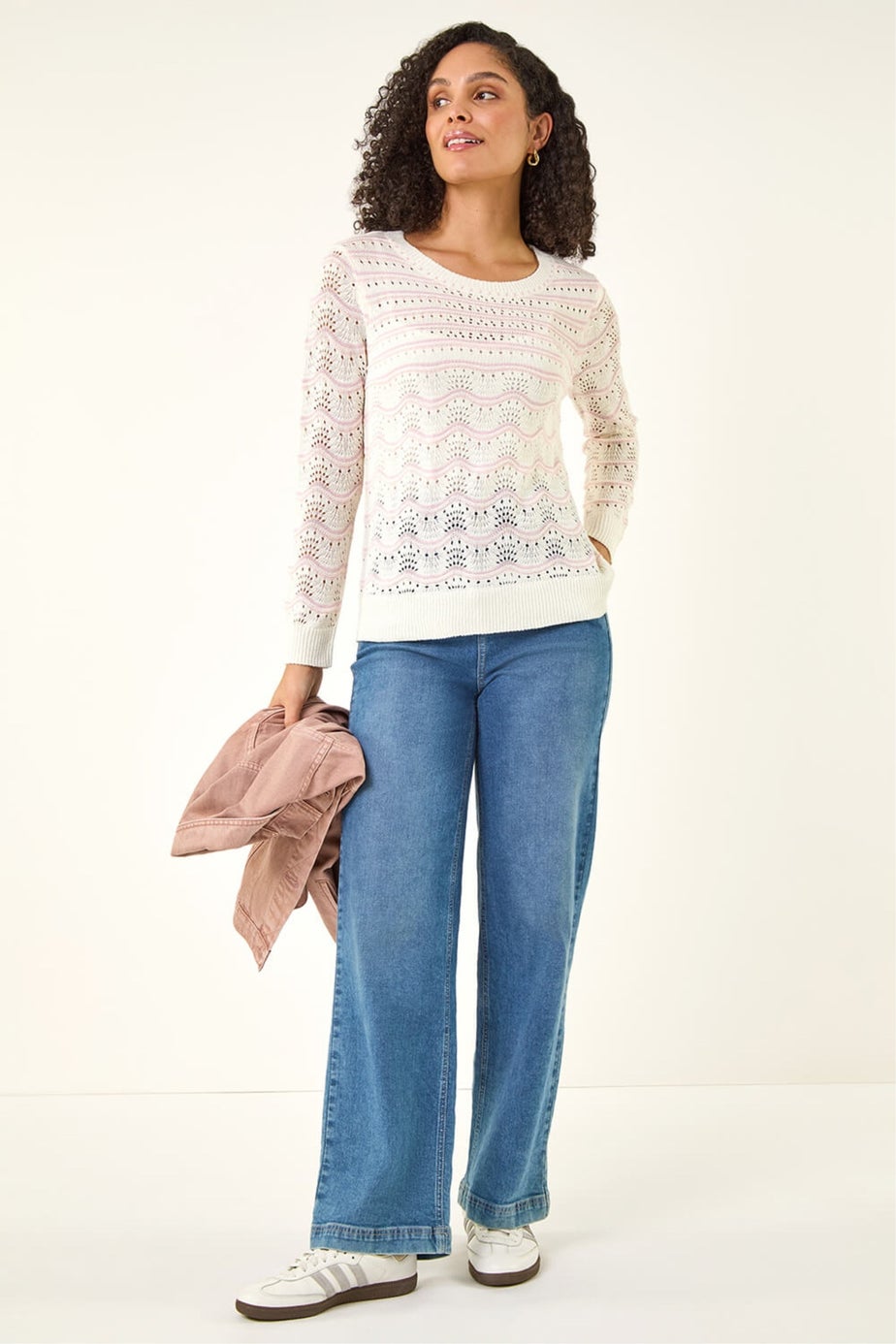 Roman Light Pink Stripe Wave Knit Jumper