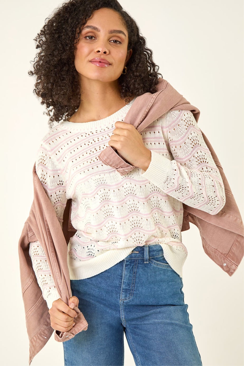 Roman Light Pink Stripe Wave Knit Jumper