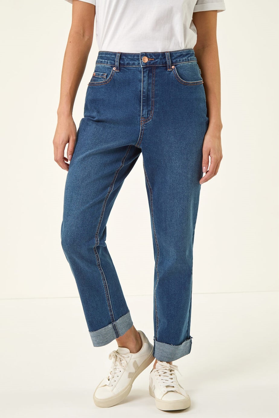 Roman Indigo Petite Turn Up Pocket Jeans