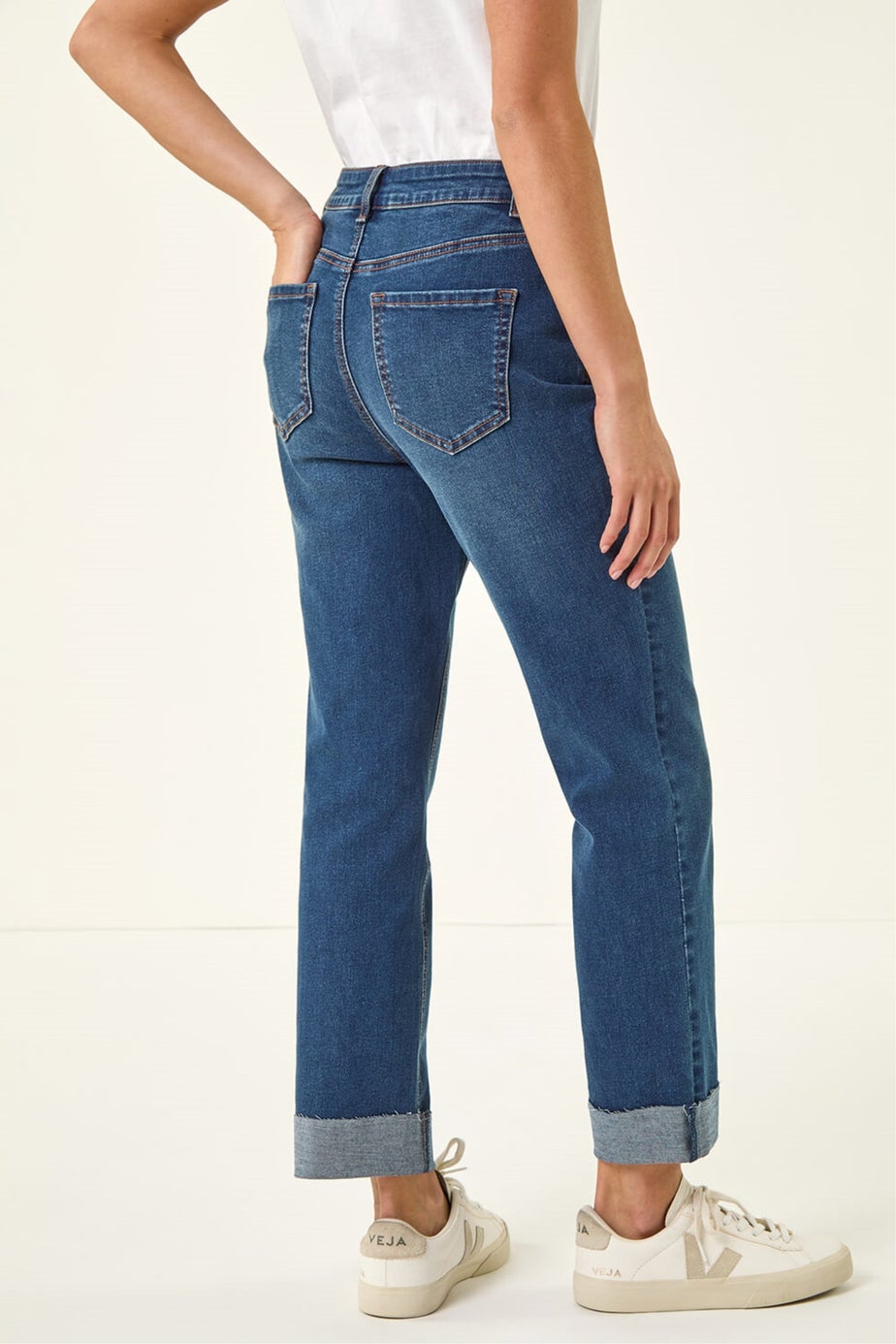 Roman Indigo Petite Turn Up Pocket Jeans