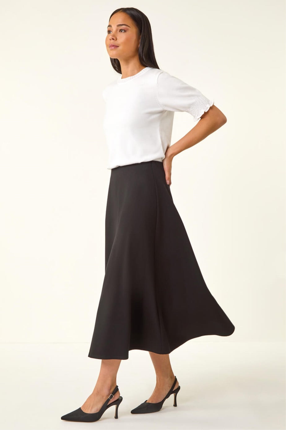 Roman Black Petite Ponte Stretch Midi Skirt