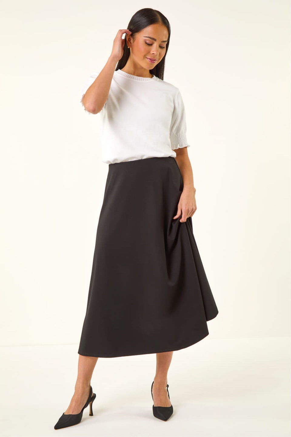 Roman Black Petite Ponte Stretch Midi Skirt