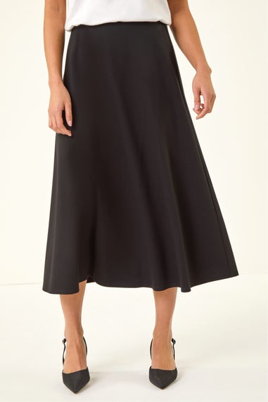 Roman Black Petite Ponte Stretch Midi Skirt