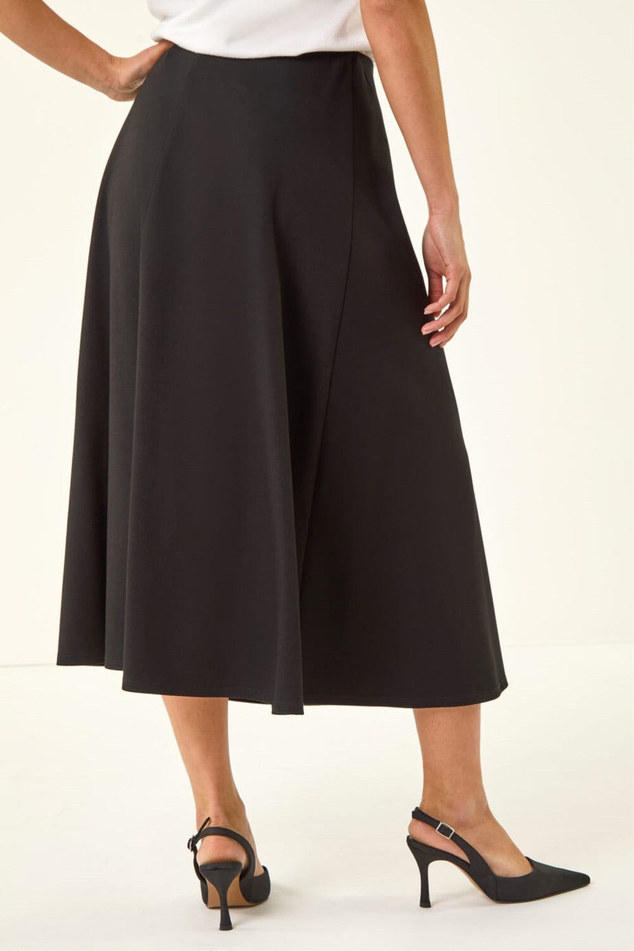 Roman Black Petite Ponte Stretch Midi Skirt