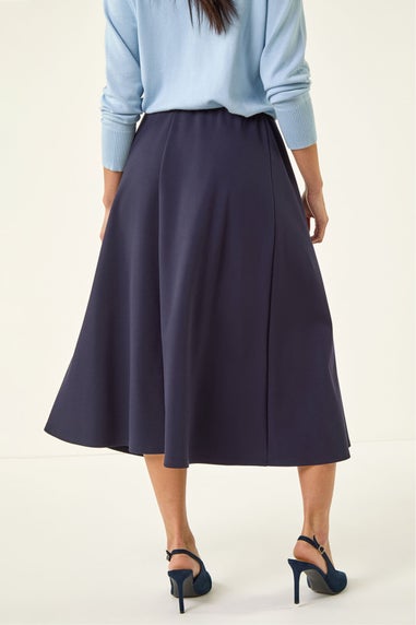 Roman Navy Petite Ponte Stretch Midi Skirt