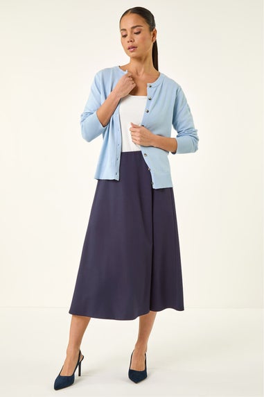Roman Navy Petite Ponte Stretch Midi Skirt