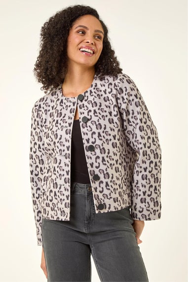 Roman Neutral Animal Print Buttoned Jacket