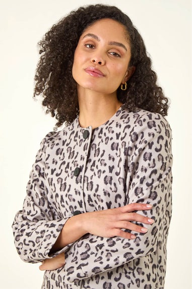 Roman Neutral Animal Print Buttoned Jacket