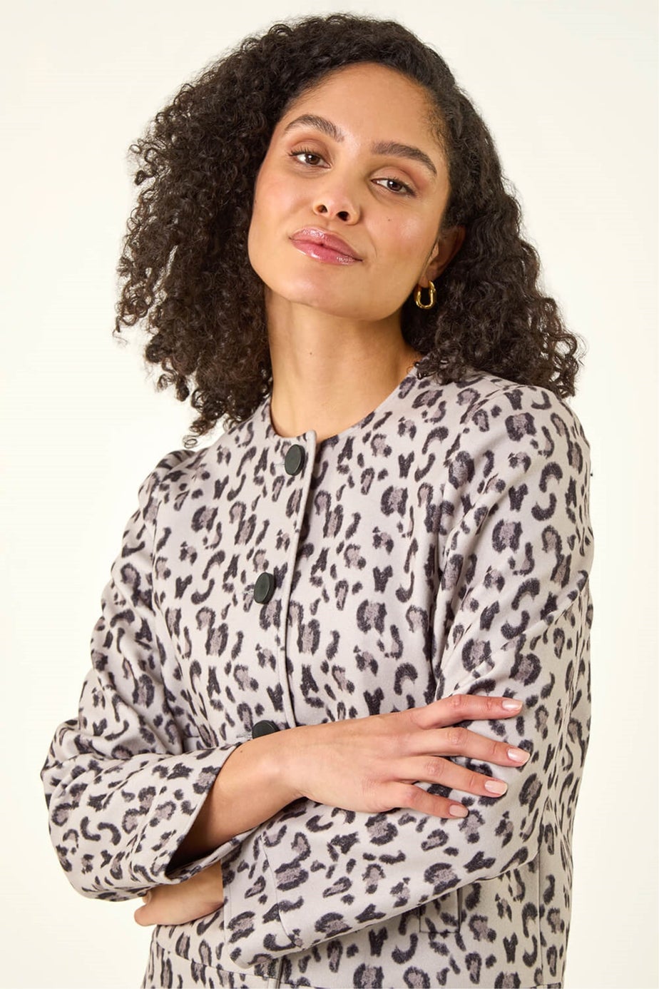 Roman Neutral Animal Print Buttoned Jacket
