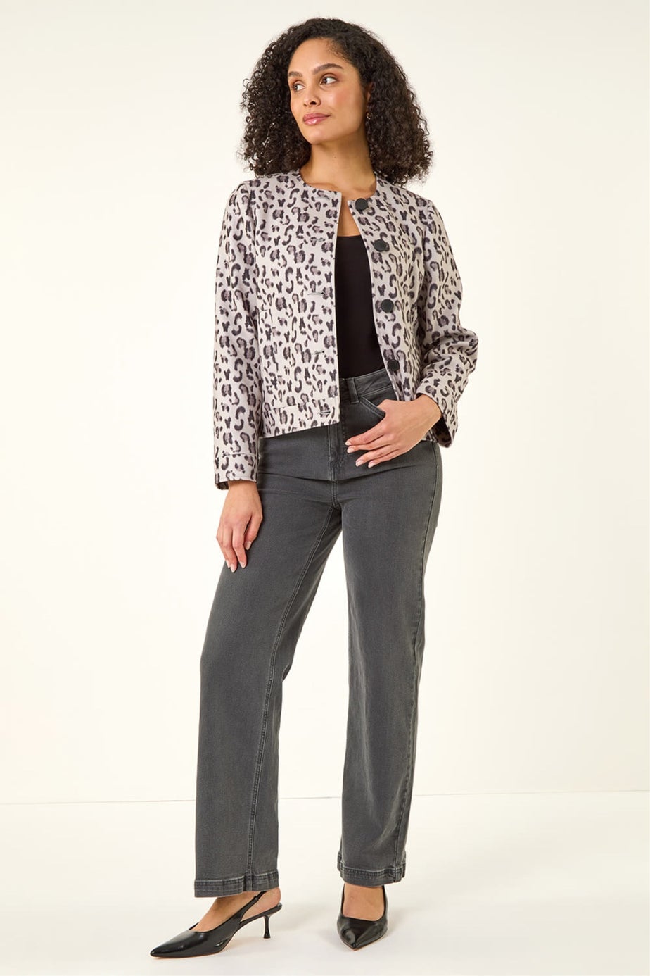 Roman Neutral Animal Print Buttoned Jacket