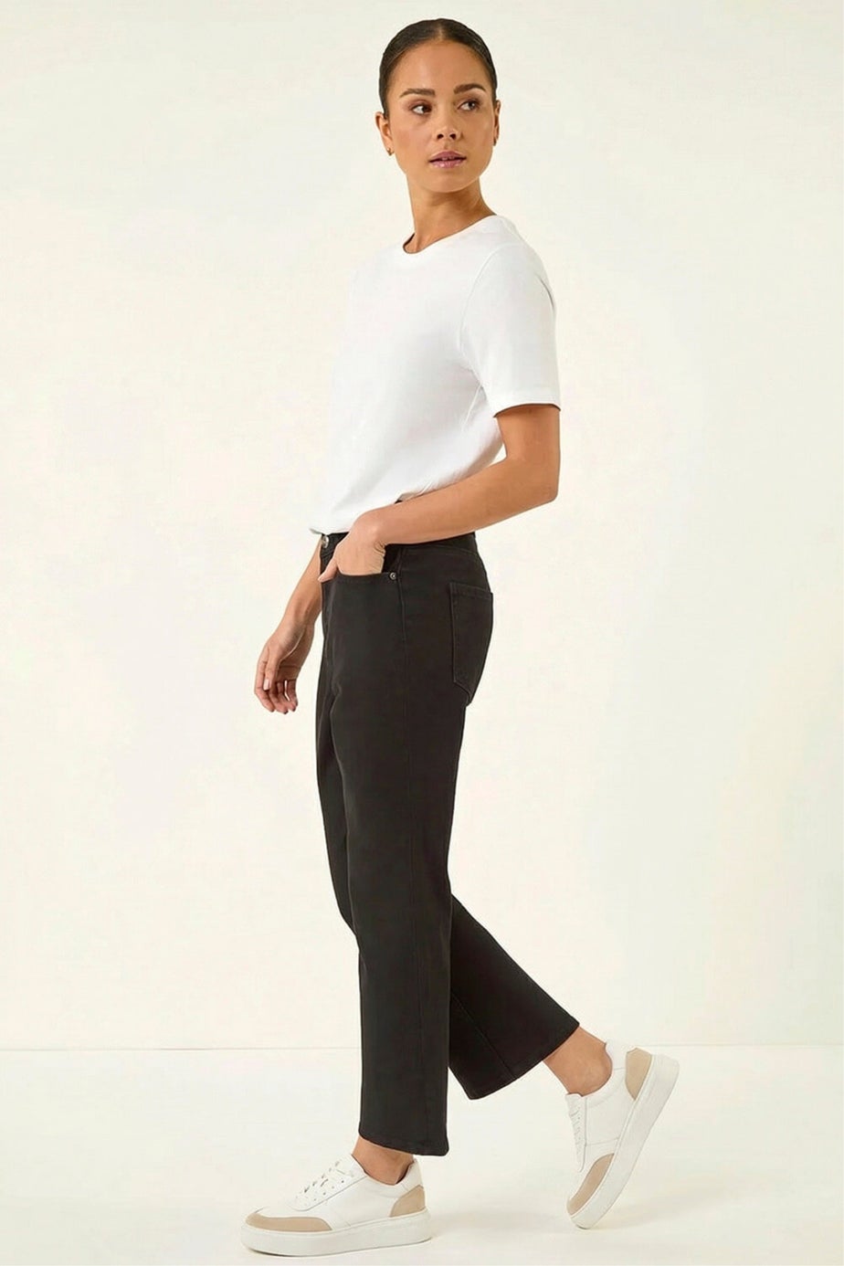 Roman Black Petite Bootcut Cropped Jeans